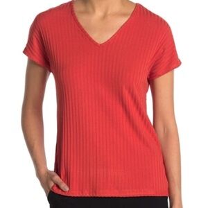 Catherine malandrino v neck ribbed boxy tee in poppy XS